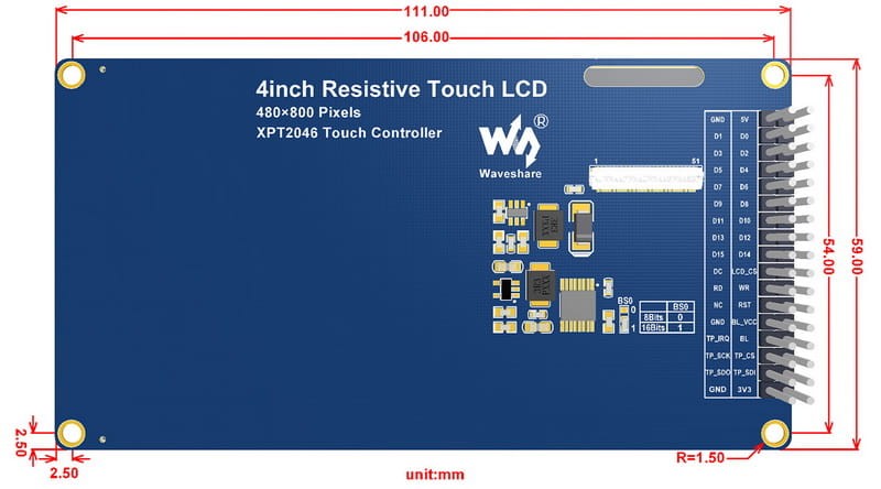 Wyświetlacz 4" 480x800 pinout