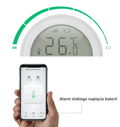 Czujnik temperatury wilgotnosci Zigbee tuya BW-IS4 baterie AAA