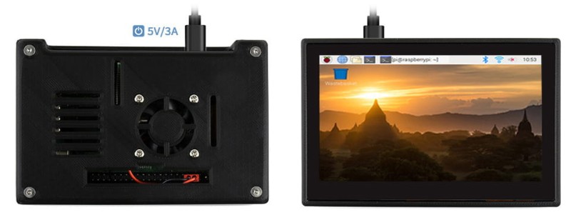 Wyświetlacz 4.3" IPS 800x480 MPI DSI panel dotykowy, obudowa dla Raspberry Pi