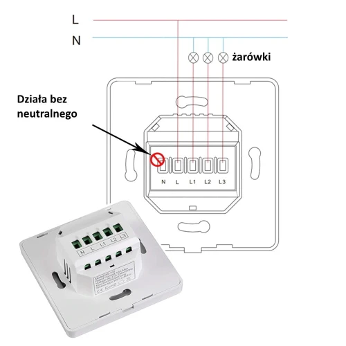 Włącznik światła 3obw. Zigbee Tuya Sonoff bez N