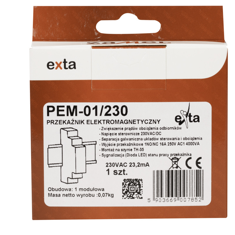Przekaźnik 230V AC/16A listwa DIN PEM-01/230