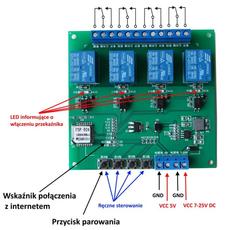 4CH beznapięciowy sterownik WiFi 5-25V DC z usługą zmiany oprogramowania na SUPLA