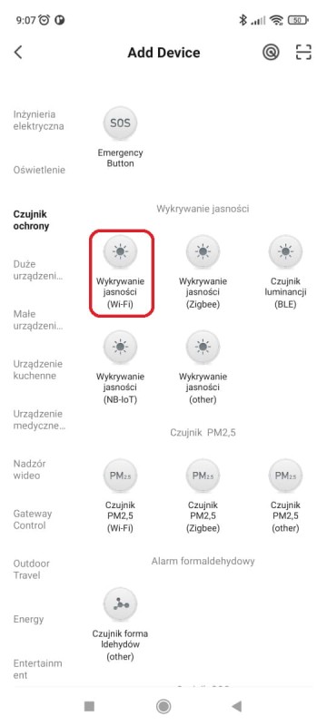 Smart czujnik poziomu jasności Wi-Fi Tuya