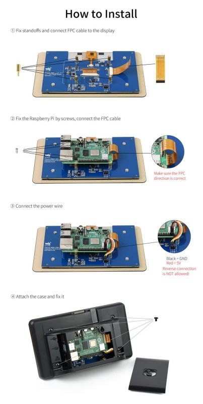 Pojemnościowy wyświetlacz 7" dotykowy dla Raspberry Pi 1024x600 w obudowie ochronnej