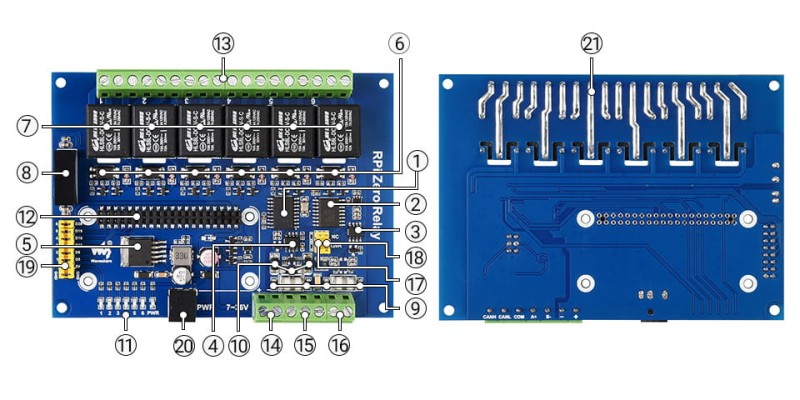 Przemysłowy 6-kanałowy moduł przekaźnikowy RS485/CAN dla Raspberry Pi Zero