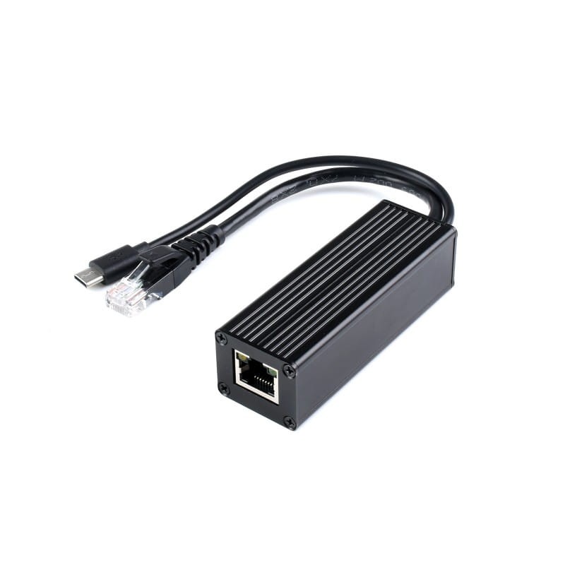 Przemysłowy  rozdzielacz PoE 10/100/1000M, metalowa obudowa, wyjście 5V 2,5A USB-C