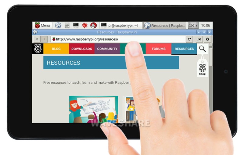 Moduł wyświetlacza 7" dotykowy pojemnościowy dla Raspberry Pi, DSI, 800×480 z kamerą 5MP i obudową