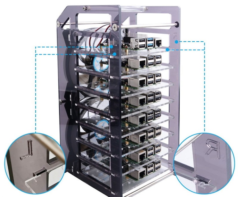 Obudowa klaster 8 warstw dla Raspberry Pi z wentylatorami RBG