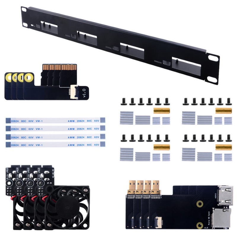 Szyna 19" z adapterami Micro HDMI do montażu minikomputerów Raspberry Pi 4 w obudowie serwerowej