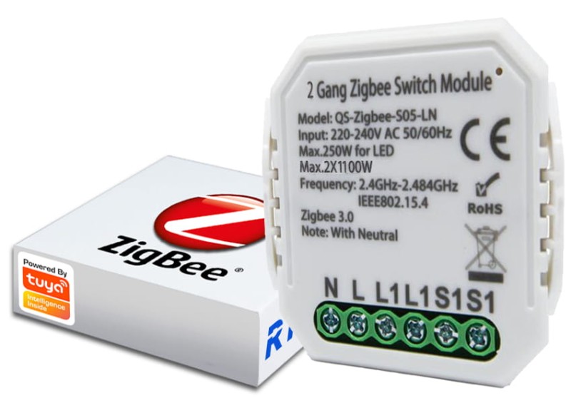 Dwuobwodowy Inteligentny dopuszkowy przekaźnik RTX ZigBee 3.0 1150Watt