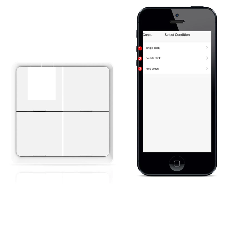 Przełącznik inteligenty 4 obw.  z obsługą 12 scen Zigbee Tuya zasilany baterią CR2430 Moes biały