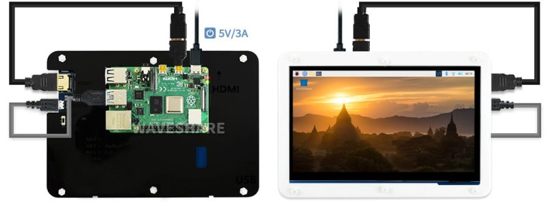 Wyświetlacz LCD 7" 1024x600 IPS HDMI + obudowa