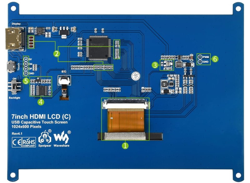 Wyświetlacz LCD 7" 1024x600 IPS HDMI + obudowa