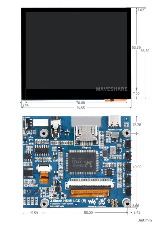 3,5-calowy pojemnościowy dotykowy wyświetlacz LCD IPS LCD, 640×480 z gniazdem audio