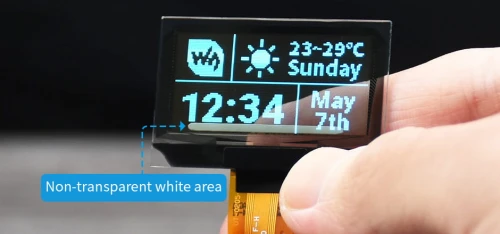 Przezroczysty wyświetlacz OLED 1,51", rozdzielczość 128 × 64, niebieski, interfejsy SPI/I2C
