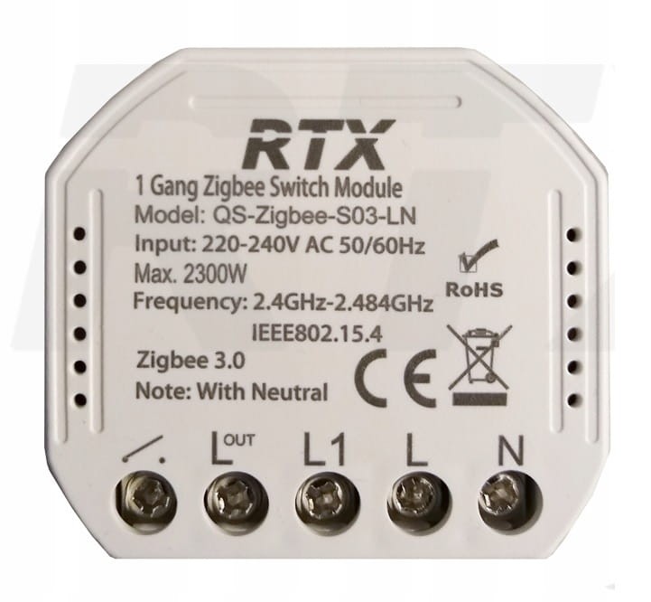 Inteligentny dopuszkowy jednokanałowy sterownik beznapięciowy RTX Zigbee 3.0