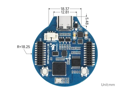 Płytka MCU RP2040 z okrągłym wyświetlaczem LCD 1,28" akcelerometrem i żyroskopem
