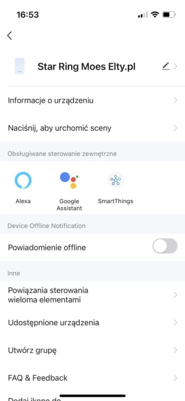 Moes Star Ring ZS-SR-EU1-WH-MS Tuya opcje