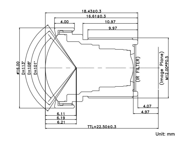 Obiektyw M12, 12MP, ogniskowa 2,7mm, kąt widzenia 113° dla moduły kamery Raspberry Pi M12