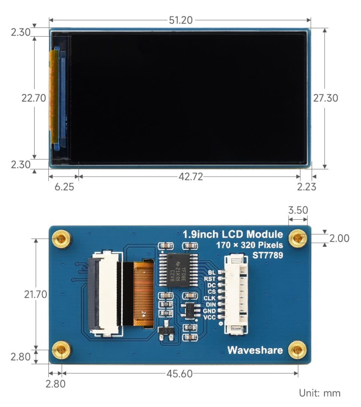 Wyświetlacz LCD 1.9" IPS 262K kolorów dla Raspberry Pi, Ardiuno, STM32