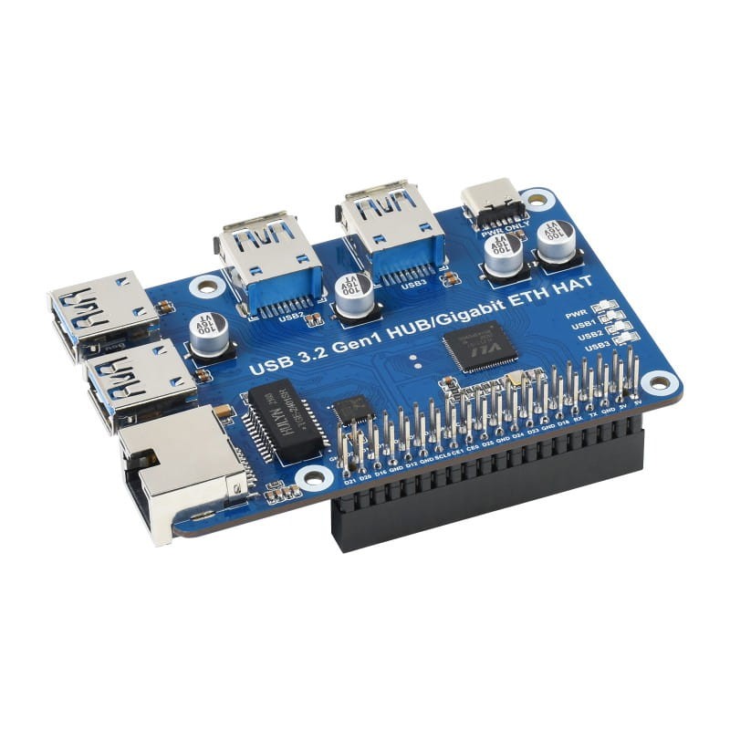 Moduł rozszerzeń HUB 3xUSB 3.2 Gen1 1xETH Gigabit HAT dla Raspberry Pi
