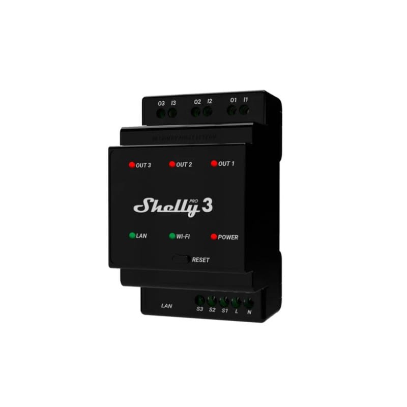 Przekaźnik trójkanałowy WiFi, LAN Shelly Pro 3 na szynę DIN dla aplikacji Shelly cloud