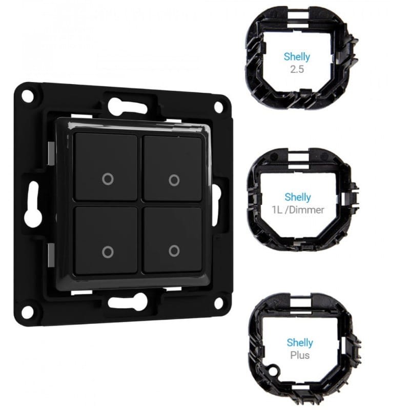 Przełącznik ścienny czteroprzyciskowy Shelly Wall Switch dla przekaźników Shelly - Czarny
