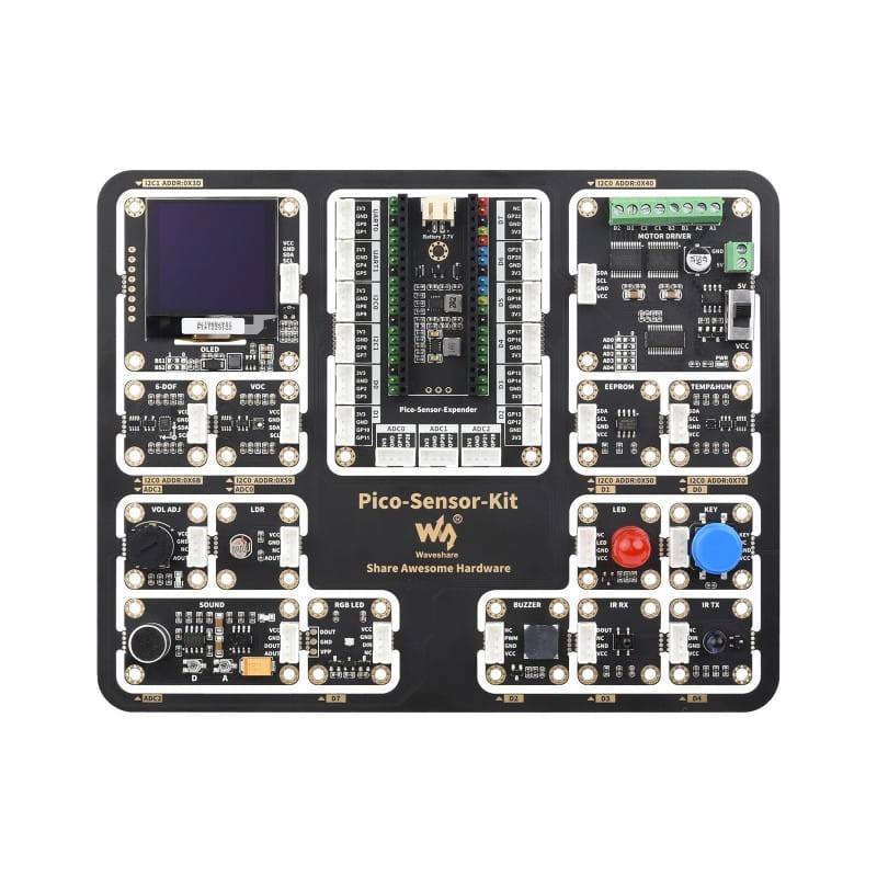 Zestaw 15 modułów podstawowych wraz z płytką rozszerzeń i 1,5" wyświetlaczem OLED dla Raspberry Pi Pico