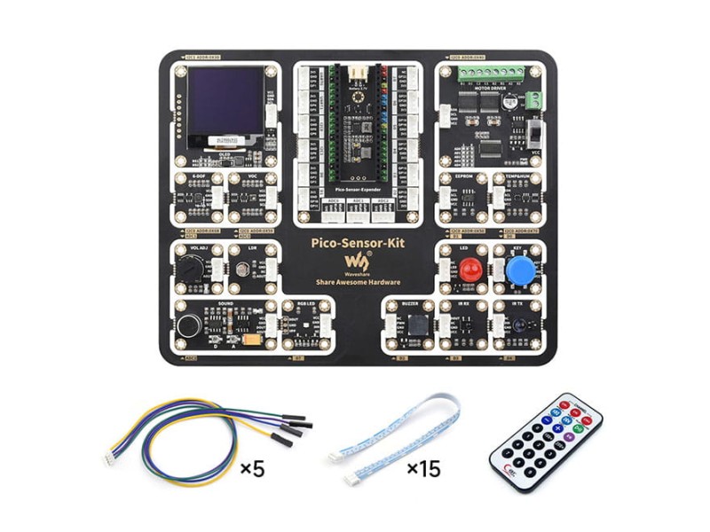 Zestaw 15 modułów podstawowych wraz z płytką rozszerzeń i 1,5" wyświetlaczem OLED dla Raspberry Pi Pico