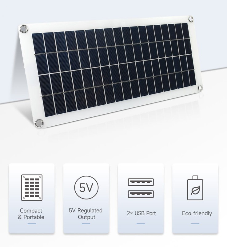 Polykristallines Silizium flexibles Solarmodul 18V 10W mit zwei USB-Anschlüssen