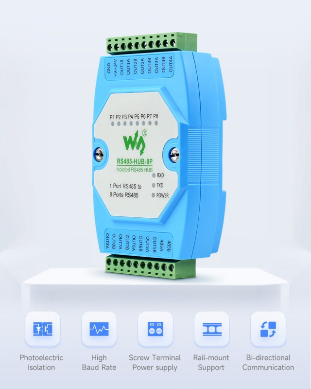 Isolated 8-Channel RS485 Hub Concentrator