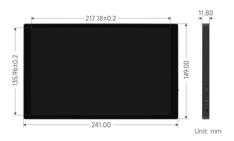 Pojemnościowy wyświetlacz 10.1" 1280 x 800 HP-CAPLCD w aluminowej obudowie dla Raspberry Pi, PC, Jatson, Smartfon