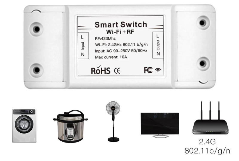 Inteligentny moduł włącznika Wi-Fi/RF 433, jednokanałowy z wyłącznikiem czasowym dla aplikacji Tuya