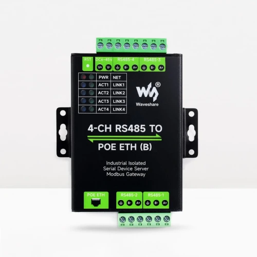 Zaawansowana bramka IoT i akwizytor danych konwertujący cztery kanały RS485 na ETH z obsługą PoE