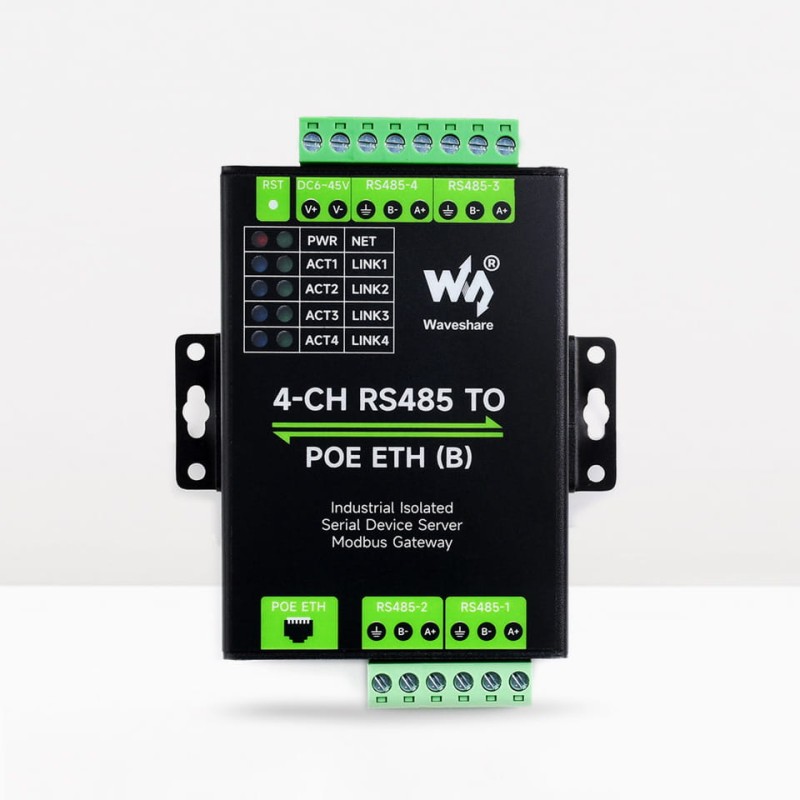 Zaawansowana bramka IoT i akwizytor danych konwertujący cztery kanały RS485 na ETH z obsługą PoE