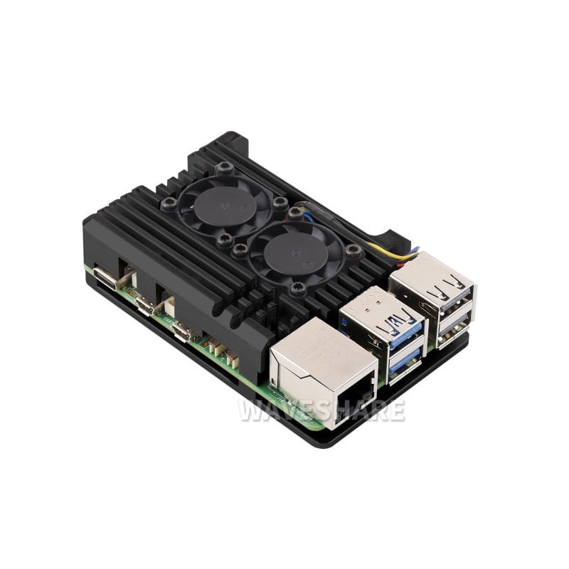 Obudowa z aluminium dla Raspberry Pi 5 z dwoma wentylatorami chłodzącymi