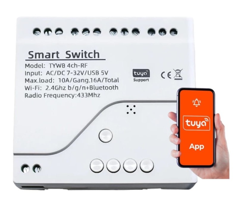 Dry Contact Relay 4-channel WiFi + RF433 Tuya 7 -32V or 5V microUSB Power Supply