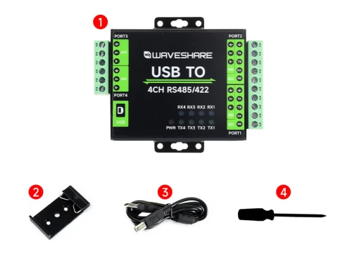 Przemysłowy Konwerter USB do 4-Kanałowego RS485/422, FT4232HL