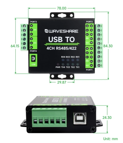 Przemysłowy Konwerter USB do 4-Kanałowego RS485/422, FT4232HL