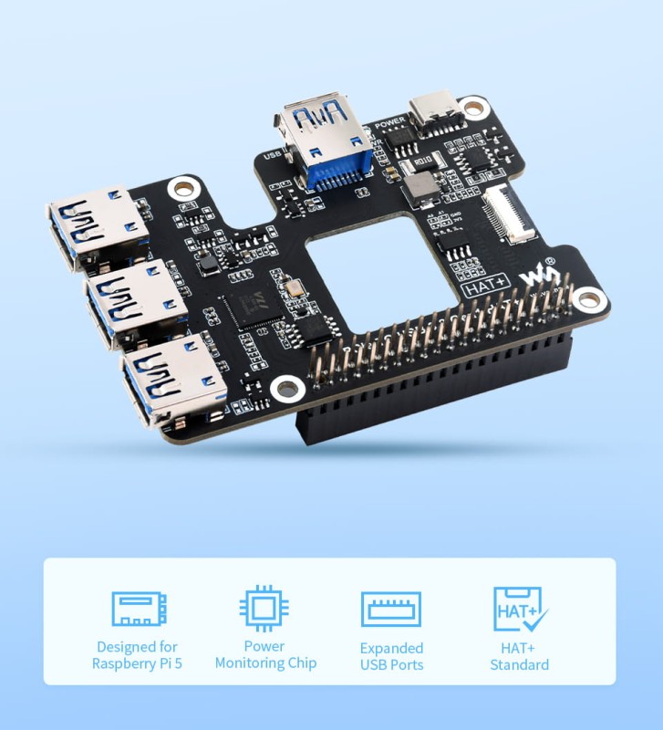 Rozszerzenie PCIIe USB 3.2 dla Raspberry Pi 5, HUB PCIe na 4 x USB