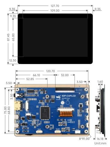 Pojemnościowy 5-calowy wyświetlacz 1024 x 600 z interfejsem HDMI i ekranem IPS dla Raspberry Pi PC Jetson