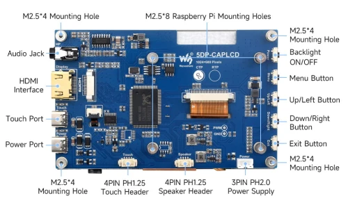 Pojemnościowy 5-calowy wyświetlacz 1024 x 600 z interfejsem HDMI i ekranem IPS dla Raspberry Pi PC Jetson