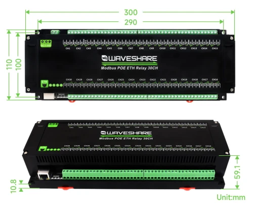 30-kanałowy moduł przekaźników Ethernet z protokołem Modbus RTU/TCP, zasilanie PoE, montaż na szynie DIN