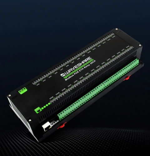 30-kanałowy moduł przekaźników Ethernet z protokołem Modbus RTU/TCP, zasilanie PoE, montaż na szynie DIN