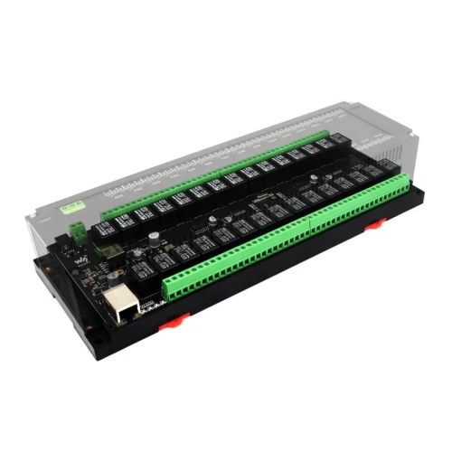30-kanałowy moduł przekaźników Ethernet z protokołem Modbus RTU/TCP, zasilanie PoE, montaż na szynie DIN