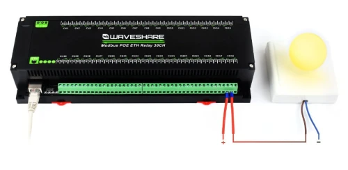 30-kanałowy moduł przekaźników Ethernet z protokołem Modbus RTU/TCP, zasilanie PoE, montaż na szynie DIN