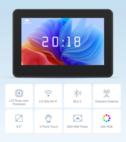 Moduł ESP32-S3 z 4.3" ekranem dotykowym LCD, WiFi/BLE, obsługa CAN i RS485