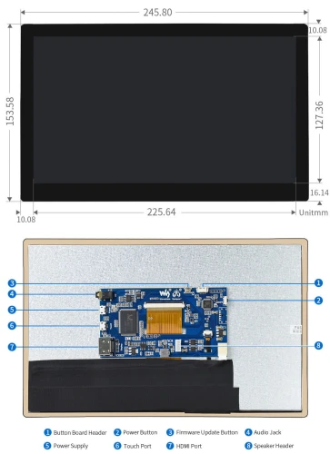 Wyświetlacz QLED Quantum Dot 10.1"pojemnościowy dotyk, 1280×720