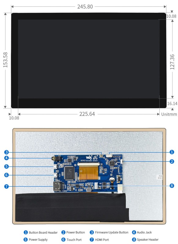 Wyświetlacz QLED Quantum Dot 10.1"pojemnościowy dotyk, 1280×720