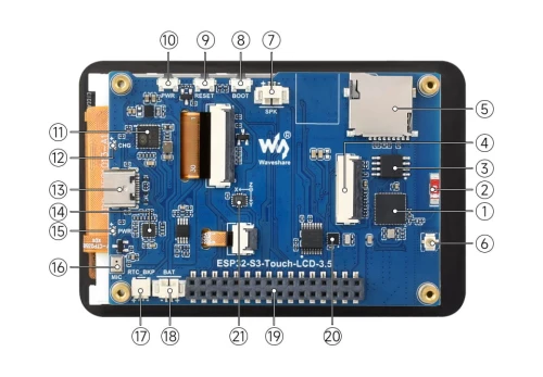 Płytka z ESP32-S3 Wyświetlaczem Dotykowym 3.5" IPS WiFi RTC IMU Audio Mikrofon